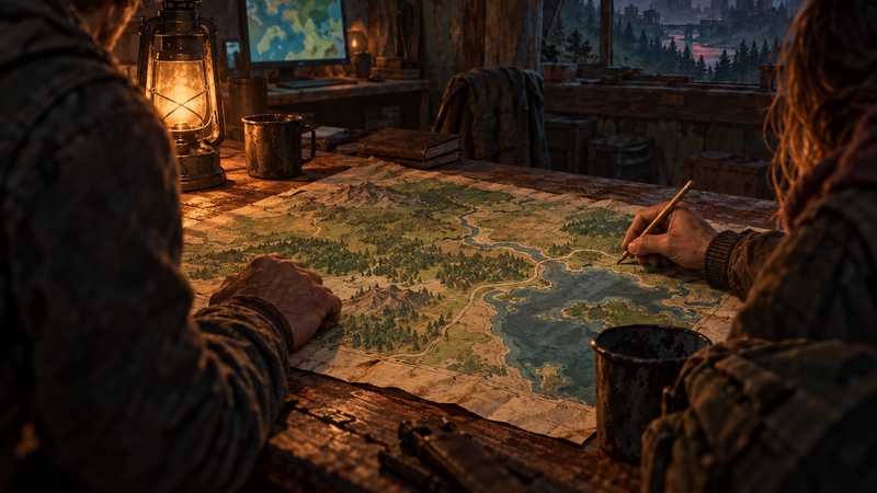 A group marks a map seed and world size beside a computer running a 7 Days to Die server.