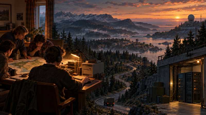 Friends host a Reforger session at home while a separate server runs across the island.