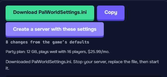Create a server with these settings, and the Party plan: 12 GB, plays well with 16 players.