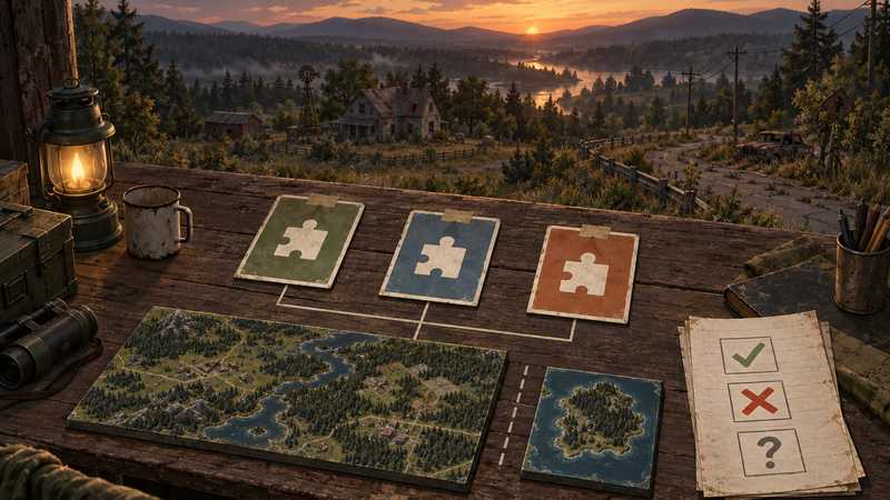 A versioned mod test bench shows dependency cards, a separate survival-world copy, and a clipboard marked pass, fail, or unknown.
